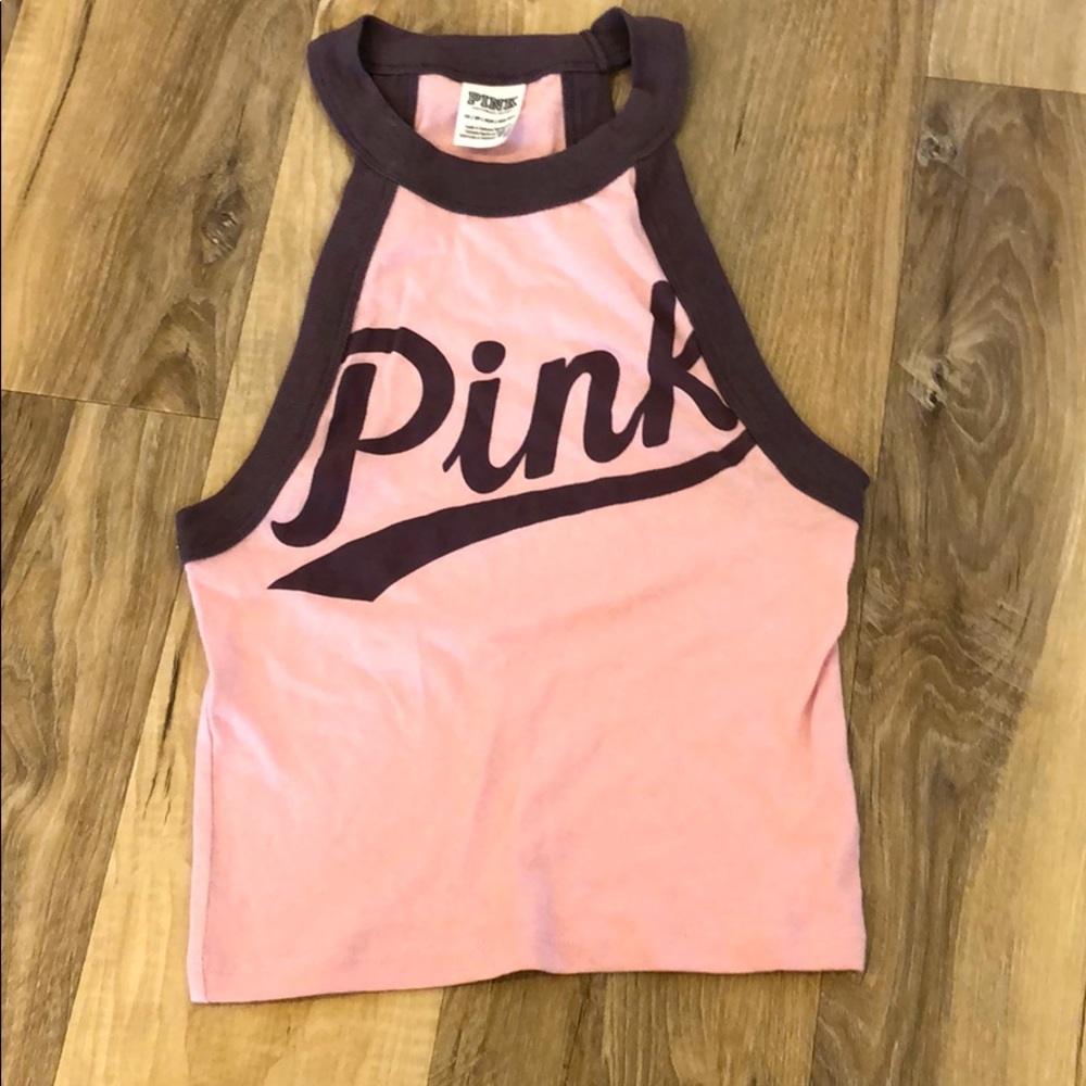 PINK HALTER CROP TANK